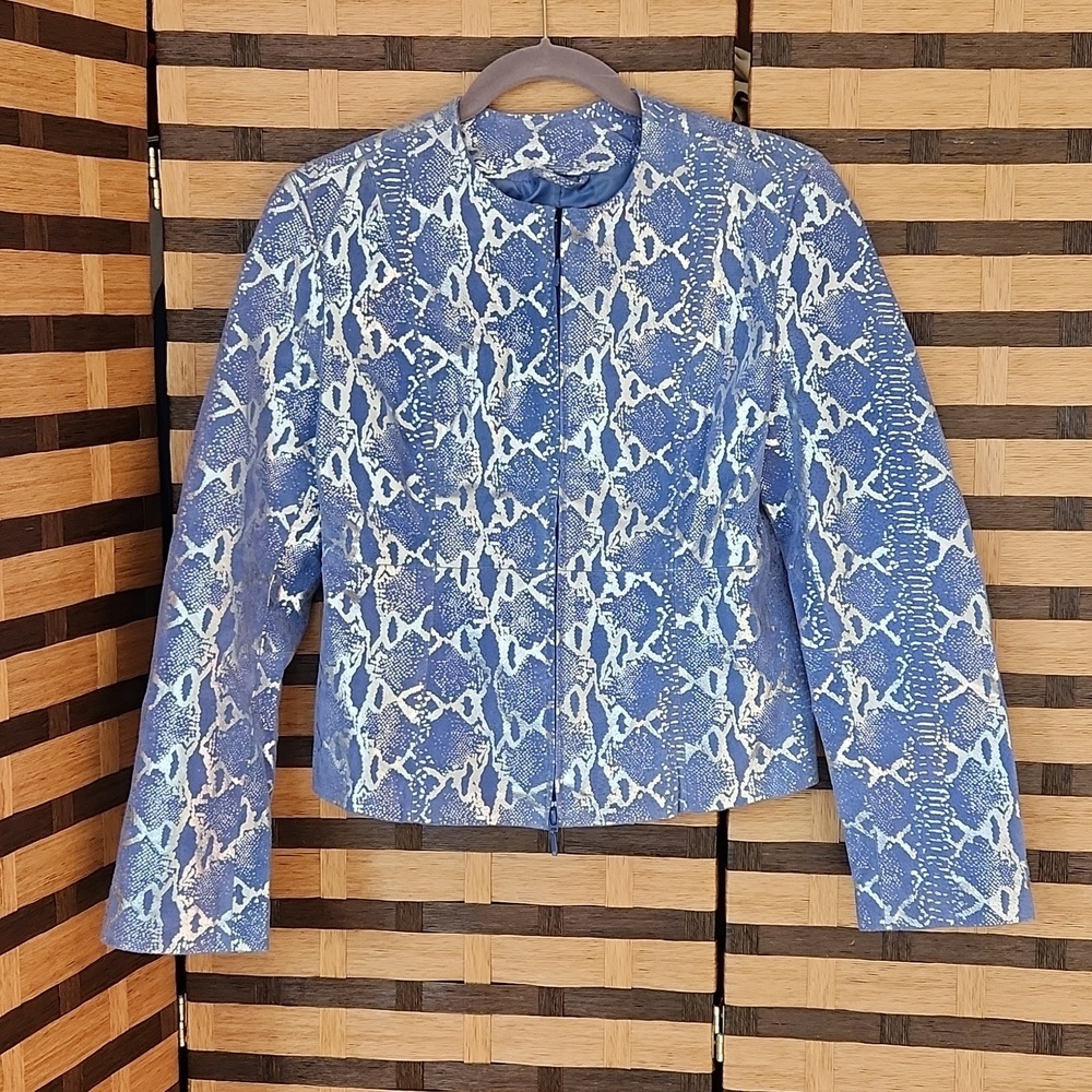 Leather snakeskin pattern silver and blue